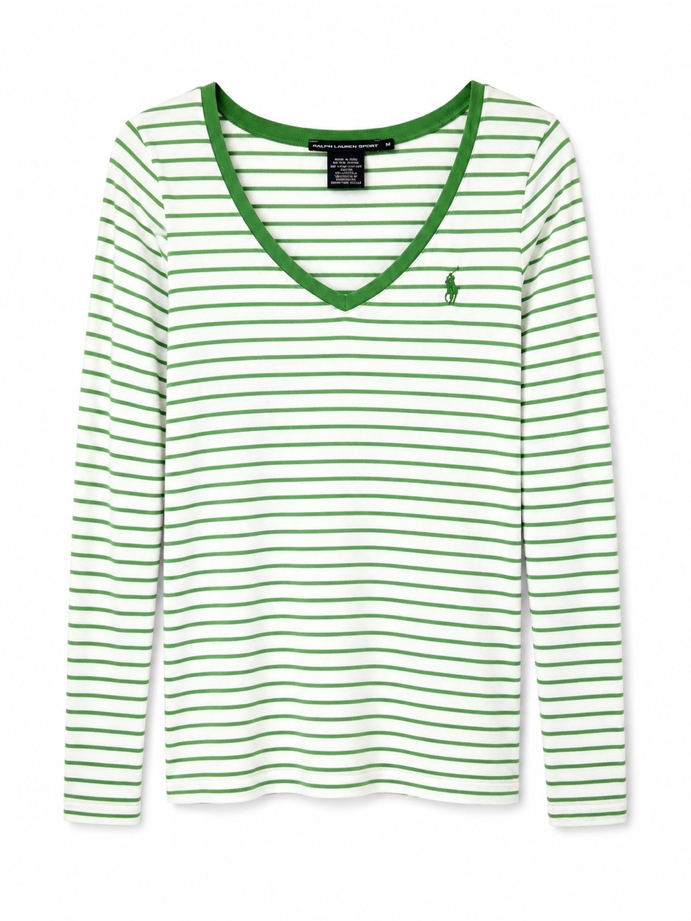 Ralph Lauren Sport Green White Striped V Neck Shirt Women’s M Lyocell - Picture 2 of 11